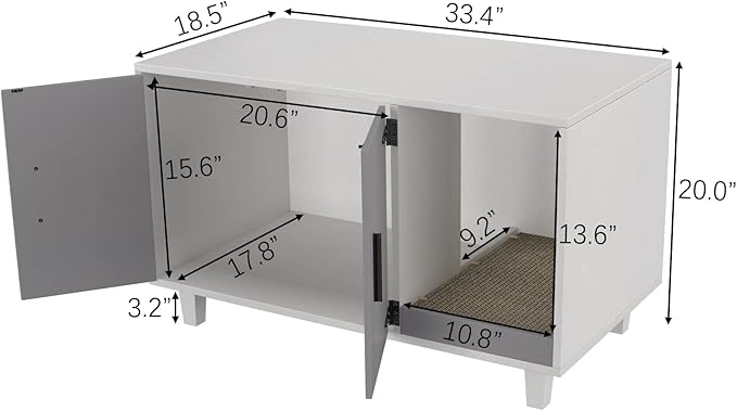 GDLF Modern Wood Pet Crate Cat Washroom Hidden Litter Box Enclosure Furniture House as Table Nightstand with Scratch Pad,Stackable (Gray & White)