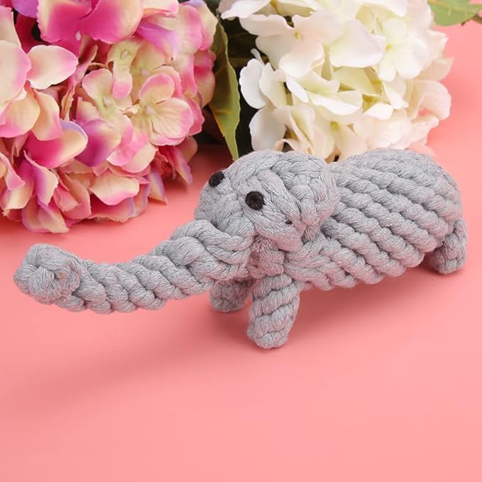 Pet Cotton Rope Biting Chewing Molar Toy, Cartoon Animal Shape & Pure Manual Weaving, Dog Rope Toys with Strong and Hard, Grind and Clean Teeth, Relieve Pressure (Elephant)