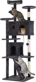 70in Cat Tree Cat Climbing Tower with Scratching Post, Cats House Perch Kitten Tree Condo Wood Playhouse, Pet Trees Tower for Indoor Cats, Dark Gray