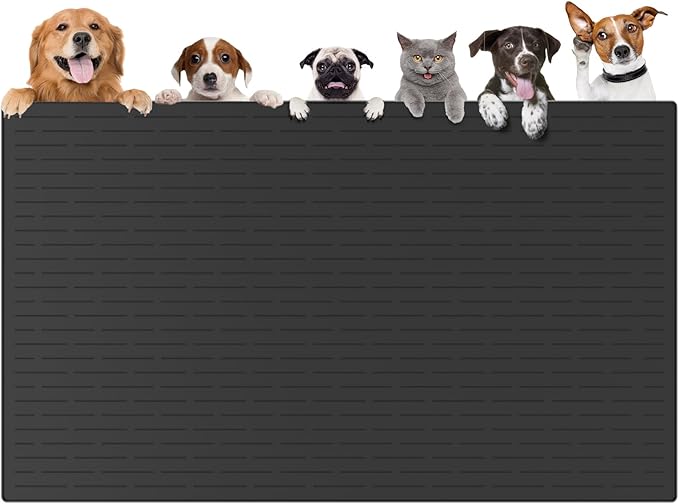 51.2"x25.6"(130cm×65cm) Largest Dog Food Mat, XXXXL Silicone Dog and Cat Mat for Food and Water Bowls, Thinken Waterproof Non-Slip XXXL Pet Feeding Mat for Floors, Black