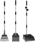 Pooper Scooper, Long Handle Dog Pooper Scooper, Heavy Duty Stainless Steel Rake, Tray & Spade Set for Pet Waste Removal, Use on Grass, Dirt or Gravel