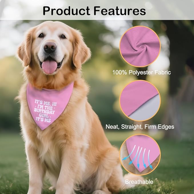 It's Me, Hi I'm The Birthday Girl Pink Dog Bandana, Cute Birthday Gifts for Dog Lover Mom, Pup Scarf Accessory Photo Prop for Festive Celebration Party, Heartwarming Gifts for New Dog Owner