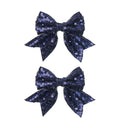 3-inch Sequined Bow Hair Clips For Baby Girls, Toddler, Kids and Young Women Birthday Party Wedding Christmas Occasions Pet Accessories Set of 2 (Navy)