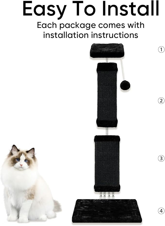 AGYM Cat Scratching Post, 32 Inch Cat Scratching Posts for Large Cats, Scratching Posts for Indoor Cats Adults, Cat Scratch Post with Nature Sisal, Full Black