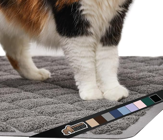 GORILLA GRIP Cat Litter Box Mat, Water Resistant, US Designed Kitty Litter Trapping Mats, Easy to Clean, Scatter Control, Less Mess and Clean Floors, Kitten Supplies for Indoor Cats, 24x17 Grey