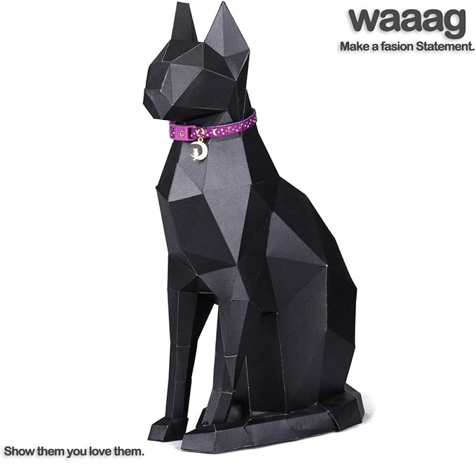 WAAAG Cat Collars, Gold Moons and Stars Cat Collar, Safety Breakaway Cat Collar, Glow in The Dark (Standard 9"-15" Neck, Purple)