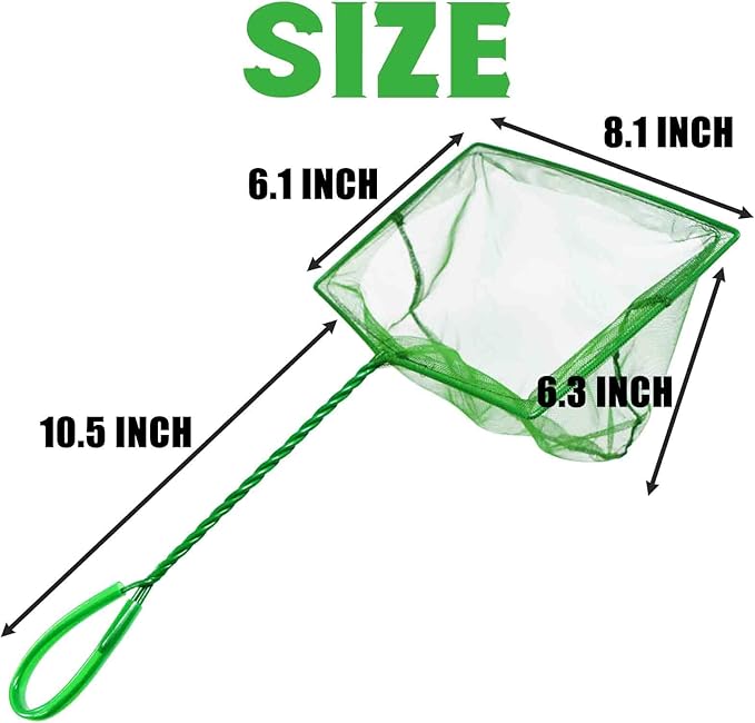 Aquarium Fishing Net Fish Tank Cleaning Tools Fine Mesh Net with Long Handle Green 8 Inch