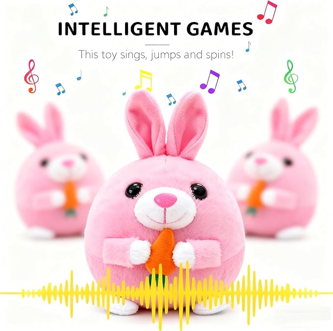 Interactive Dog Toys, 2026 New Active Moving Pet Plush Toy, Rechargeable Squeaky Dog Ball Toy with Talking Sound, Washable Cartoon Bunny Plush Toy for Dogs Puppies (Pink Bunny)