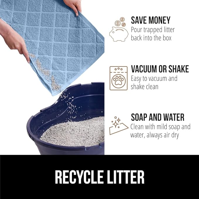 GORILLA GRIP Cat Litter Box Mat, 47x35, Water Resistant, US Designed Kitty Litter Trapping Mats, Easy to Clean, Scatter Control, Less Mess and Clean Floors, Kitten Supplies for Indoor Cats, Light Blue