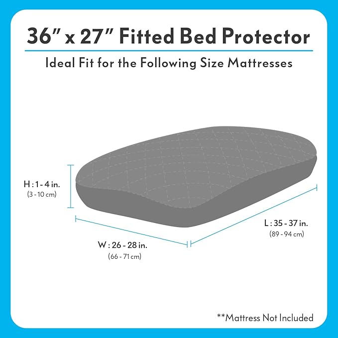Paw Inspired Waterproof Fitted Cover for Dog Bed | Washable Bed Protector for Dog Mattress | Removable Replacement Cover for Medium to Large Pet Bed (Gray, 36 x 27 x 5 Inch)