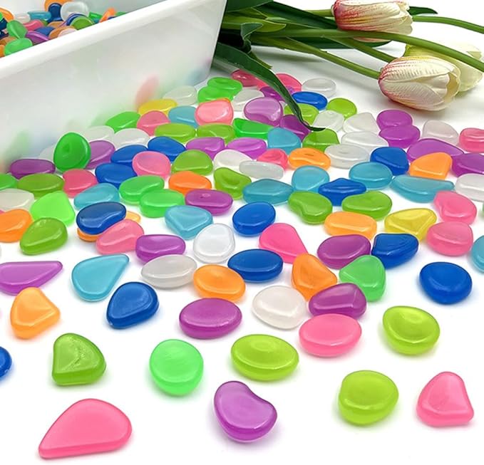 Glow in The Dark Stones 1000 Pcs Glow Pebbles Aquarium Rocks for Fish Tank Lawn Yard Garden Walkway Plant Pots (Rainbow)