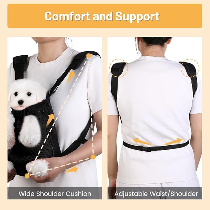 Inspack Dog Backpack Carrier/Cat Carrier, Adjustable Pet Front Carriers Travel Bag for Puppy Medium Dogs, Legs Out, Soft Ventilated Doggie Chest Carry Backpacks for Hiking/Camping, 10-16 lbs, Black