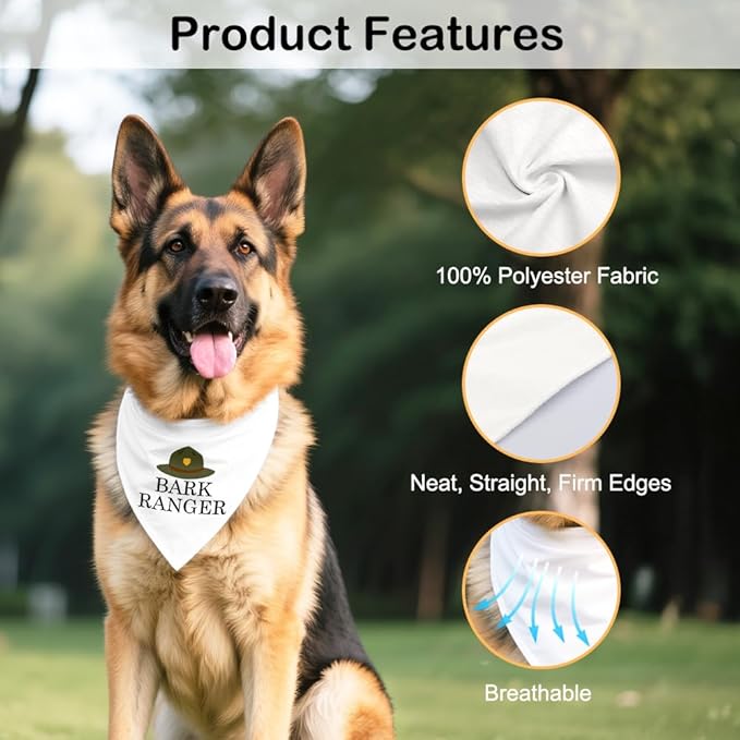 Bark Ranger White Dog Bandana, Funny Puppy Scarf Photo Prop for Explore Outdoor Adventure Hiking Camping Mountain, Unique Gifts for Dog Lover, for Ranger, Pet Scouts Bandana