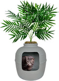 Good Pet Stuff Hidden Litter Box Planter, Decorative Cat Litter Enclosure with Carbon Filter, Artificial Plant, Easy Clean, Indoor Design, Original Round Style, Base Kit, Stone Gray