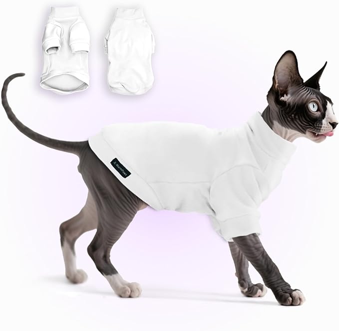 Fleece Sphynx Cat Clothes Soft Hairless Cat Clothes Pullover Cat Sweater for Chihuahua All Season Light and Warm Kitten Cloth for Cats Only Puppy Clothes Small Dog Sweater (White, XX-Large)