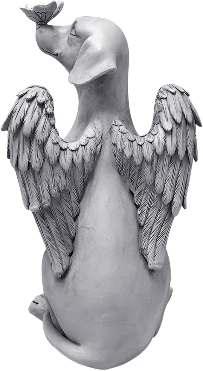 Angel Figurine Memorial Pet Puppy Dog Butterfly Stone Statue with Wings Garden Grave Monument Marker Decor Polyresin Angel Figures Statue Tombstone Sculpture Ornament Loss of Dog Sympathy Gift