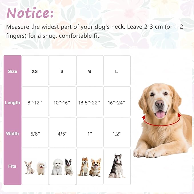 Cotton Dog Collar with Colorful Flowers for Spring Summer, Adjustable Puppy Dog Collars for Small Medium Large Dogs, Cute Girl Boy Dog Collar Ideal for Gifts,Pet Accessory,XS