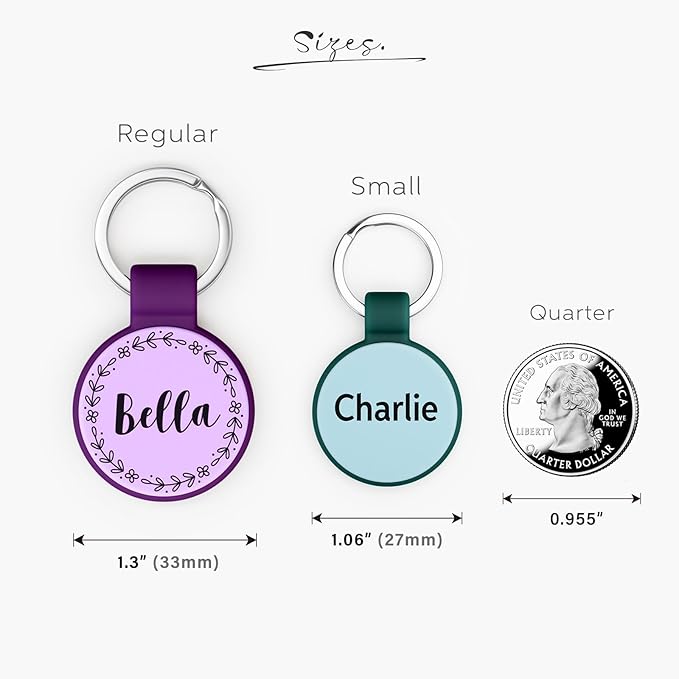 Silent Silicone Dog Tags, Custom Engraved Pet ID Tags for Cats and Dogs, Personalized Small Size Cat Tags with Cute Designs (Symbols, Regular)