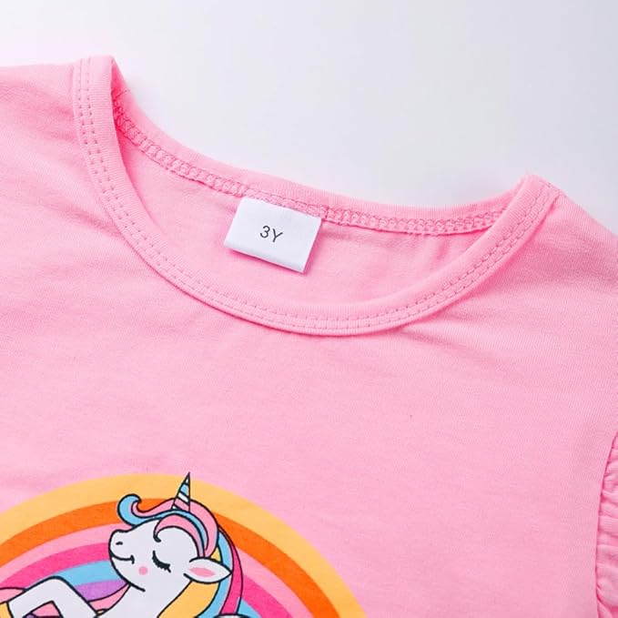 Girls Skirt Set 2 Piece Outfit Toddler Summer Clothes Ruffle Sleeve T-Shirt Bow Knot Tutu Skirt Outfit Set