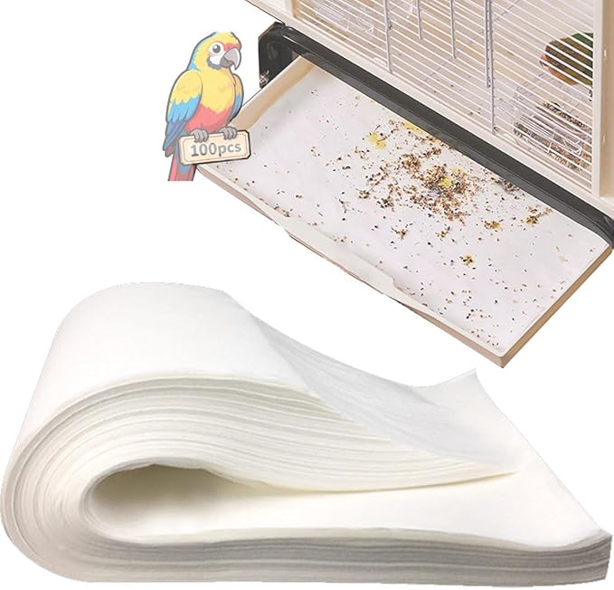 100pcs Bird Cage Liner Papers,11×20in Big Size Disposable Non-Woven Cage Paper Liners Precut Absorbent Cushion Pad Mat Accessories for Pet Bird Parrot
