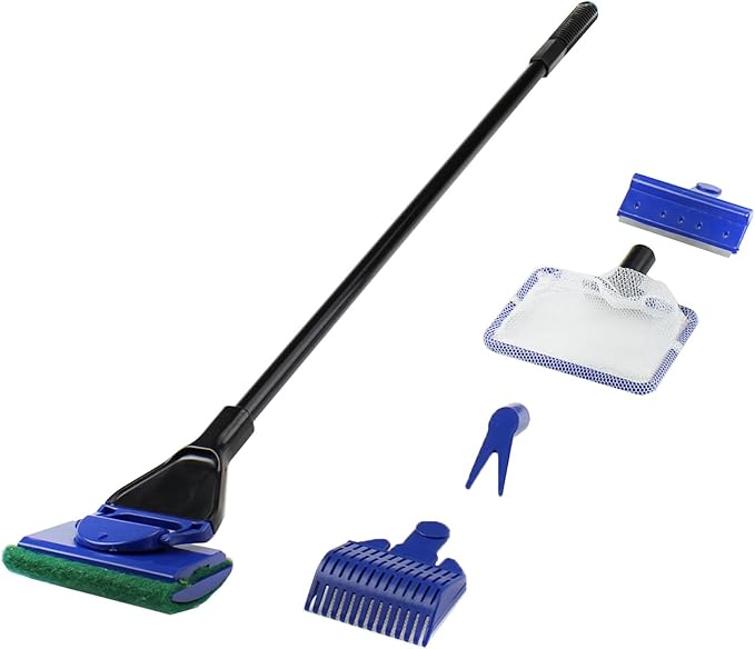AQUANEAT Aquarium Vacuum Siphon, Hand Pump Fish Tank Water Changer, with Fish Net Algae Scraper 5 in 1 Cleaning Set