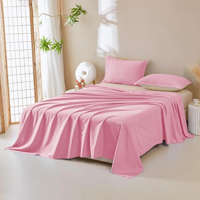 DUJUIKE Waterproof Bed Cover for Dog and Cats,Pet Hair Resistant Bed Sheet Cover, Protective Bed Liner Cover with 100% Waterproof Breathable Thin Fabric (Pink, Super King 90 * 118 inch)