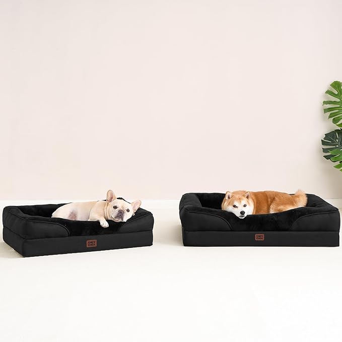 EHEYCIGA Orthopedic XL Dog Bed for Large Sized Dog, 48x35x7.5 Inch Extra Large Memory Foam Dog Couch Bed with Sides, Waterproof Liner & Washable Removable Cover, Bolster Pet Sofa, Black