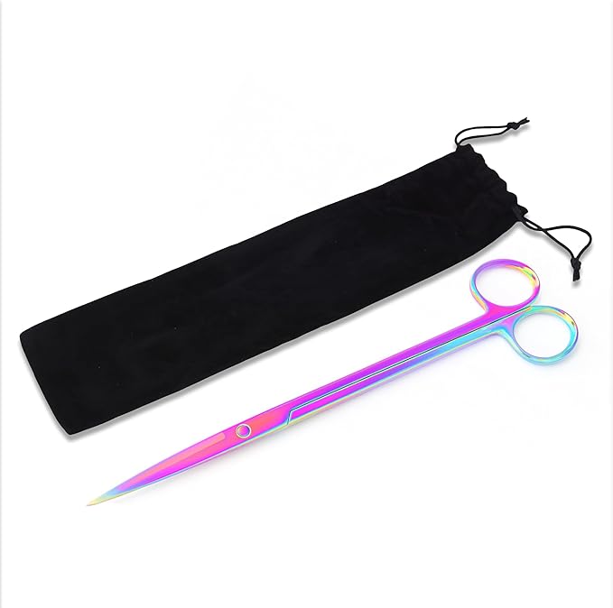 Mandala Crafts 12 Inches Rainbow Stainless Steel Straight Aquarium Scissors for Trimming Aquatic Plants – Long Aquascape Scissors for Fish Tanks, Hospital Tanks, Goldfish Bowls, and Terrariums
