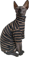 Vintage Stripes Sphynx Hairless Cats Shirt Cotton Cat Turtleneck Pet Clothes Kitten T-Shirts with Sleeves for Sphynx Cats (Vintage Black, Medium)