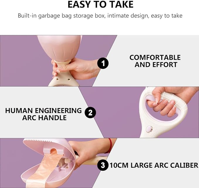 Luxshiny Dog Poop Scooper Poo Pickup Tool with Long Handle and Plastic Shovel Outdoor Pet Pooper Scooper for Home Use with Waste Bags Purple