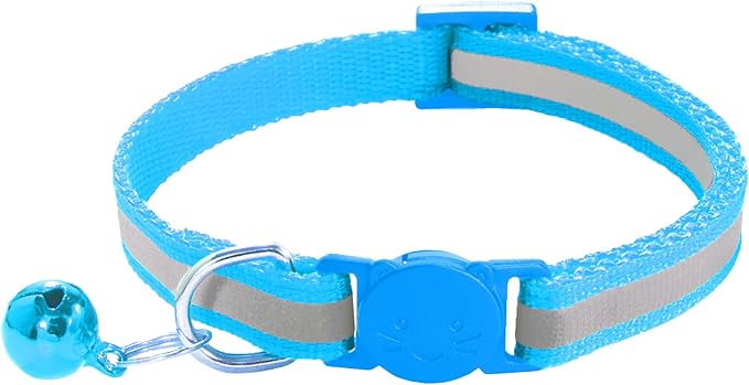 2 Pack Breakaway Cat Collars with Bells, Reflective Design and Claw Print Design, Safety Buckle Kitten Collars Adjustable from 7.5 to 12.5 Inches (Sky Blue)