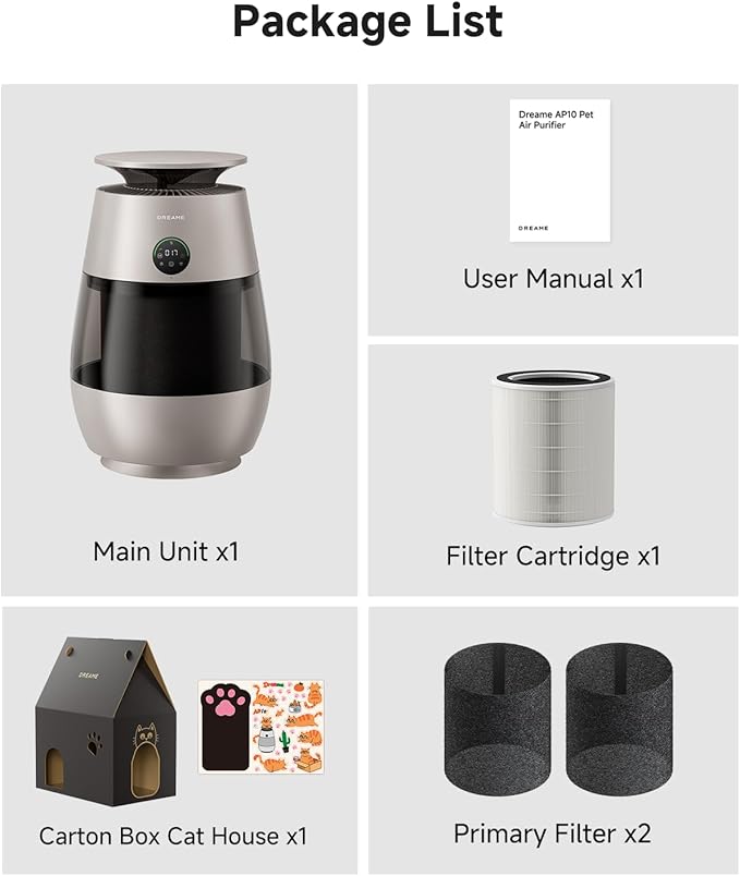 ‌Dreame Pet Air Purifier, Cleans 5,386 ft² in One Hour, 1,346 ft² for Home Large Room, NeverChange 5.4-Year Filters for Odor Purification, 360° Visual Collection of Hair, ‌Pet-Friendly Design, Gold