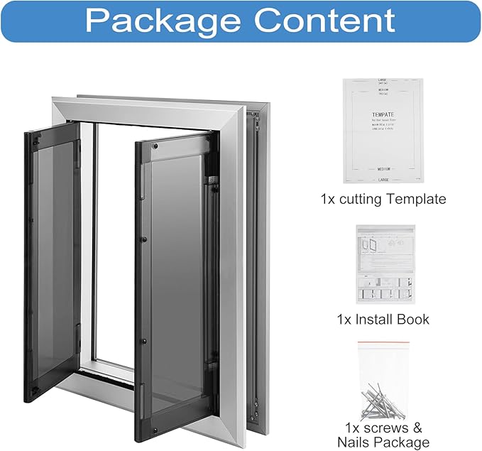Large Dog Door, Aluminum Frame Doggy Door, Weatherproof Dogs Doors with Automatic Closing Double Panels for Energy Efficient, Heavy-Duty Doggie Doors for Large and Medium Dog Up to 120LBS