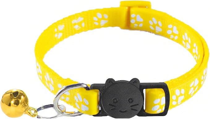 2 Pack Breakaway Cat Collars with Bells, Reflective Design and Claw Print Design, Safety Buckle Kitten Collars Adjustable from 7.5 to 12.5 Inches (Yellow)
