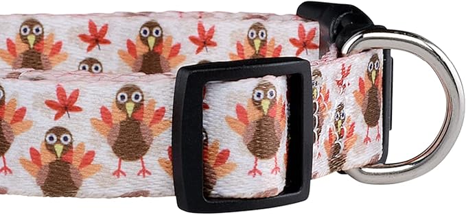 Native Pup Thanksgiving Dog Collar- Fall Collars for Dogs- Autumn Leaf, Turkey, Pumpkin Pie, Holiday Leaves- Girl Boy Puppy- Adjustable for Small, Medium, Large Breeds (Turkey, Small)