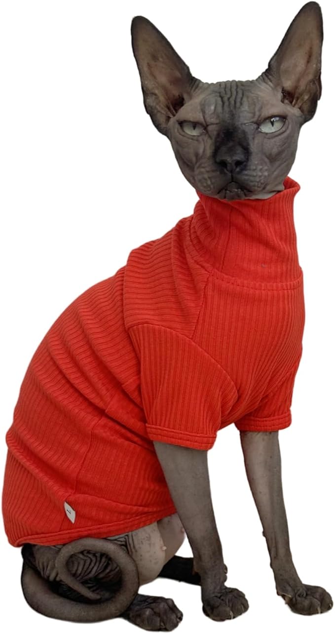Sphynx Cats Shirt Cat Turtleneck Cotton Sweater Pullover Kitten T-Shirts with Sleeves Cat Pajamas Jumpsuit for Sphynx Cornish Rex, Devon Rex, Peterbald (Sunset, XX-Large (Pack of 1))