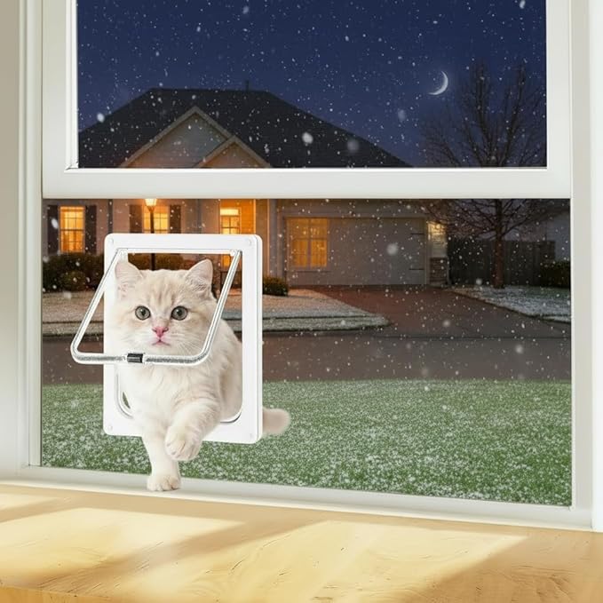 Cat Door for Window, 4 Locking Modes for Safety Cat Window Door, Fits 14"-24" Width Window, Durable Weatherproof design Cat Door, Magnetic Closure, Wider View, Pet Door With Safe & Comfortable for Cat
