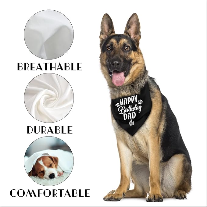 K31 Happy Birthday Dad Dog Bandana - Classical Black Printing, Pet Scarf Accessory Gift for Dad's Birthday Party