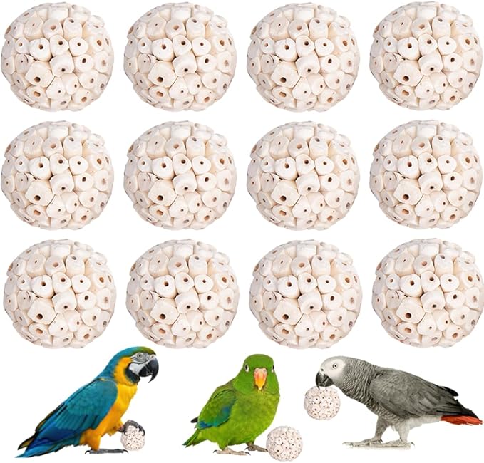 12 Pack Bird Toy Sola Balls, Natural Parrot Soft Chew Shredding & Foraging Toy, Bird Foot Balls for Cockatiel Conure Quaker Budgie Parakeet Bunny Guinea Pig Chinchilla Rabbit