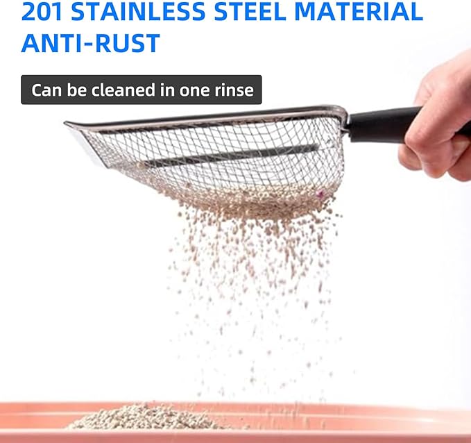 Cat Litter Scoop, Stainless Steel Mesh Scoop Away Cat Litter, Kitty Litter Scoop 2.8mm Hole, Non-Stick Cat Litter Scoop for Crystal Litter|Pine Pellets|Small Pieces, Litter Cleaner Beach Mesh Shovel