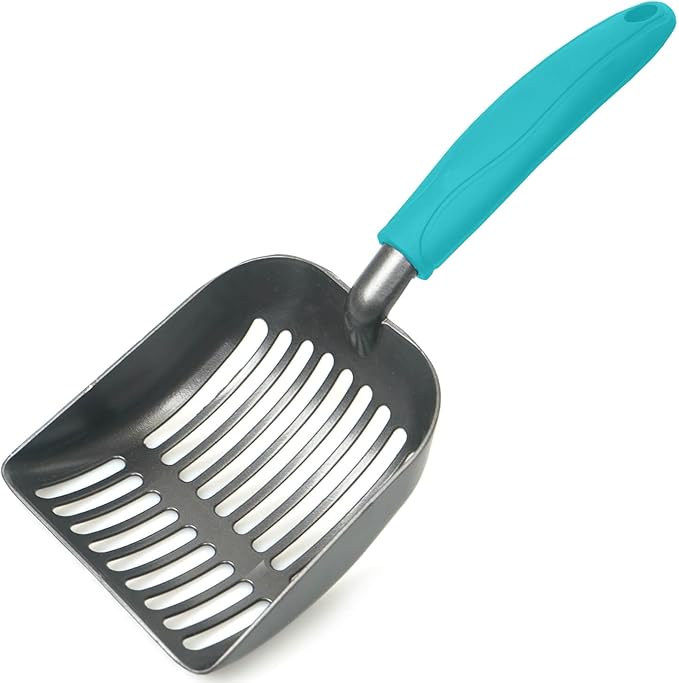 Metal Cat Litter Scoop - Non Stick Aluminum Alloy Aluminum cat Litter Scooper, Solid and Durable Oversized Metal Litter Scoops, Solid Metal, Fecal screening, Solid Handlel Aqua