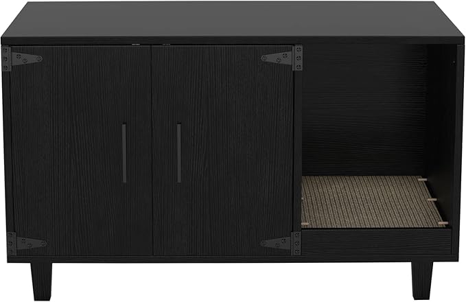 GDLF Modern Wood Pet Crate Cat Washroom Hidden Litter Box Enclosure Furniture House as Table Nightstand with Scratch Pad,Stackable (Black)