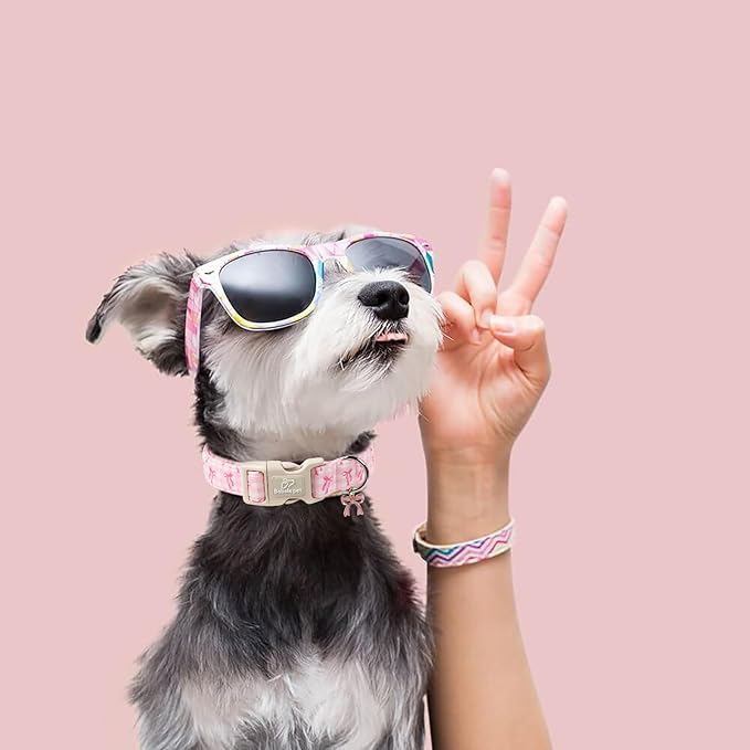 Girl Dog Collar for Large Dogs - Cute Pink Plaid & Bow Print Spring/Summer Puppy Collar, Soft Adjustable Holiday Female Dog Collars with Quick Release Buckle L