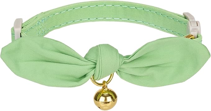 Bunny Ear Cat Collar with Bell and Bow Tie, Breakaway Cute Bowtie Kitten Collars(Grass Green)