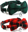 2-Pack Plaid Cat Collar with Bell and Bow, Breakaway Kitten Collar with Bell, Bowtie Puppy Collars for XXS Xs Small Little Pet Tiny Dogs, Red+Green