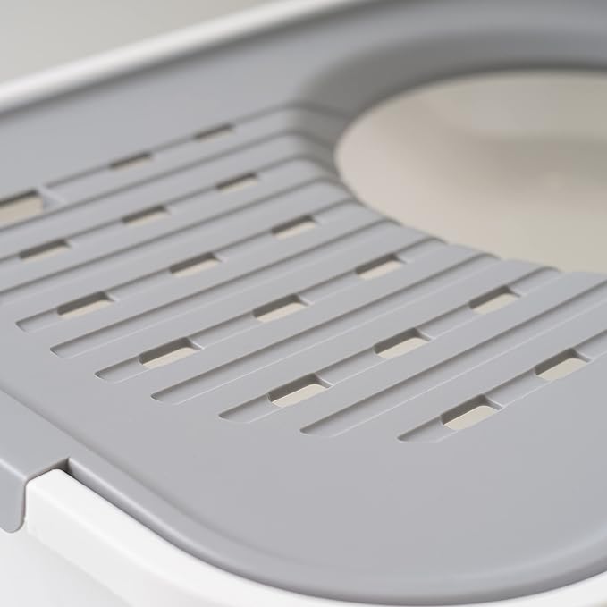 IRIS USA Cat Litter Box, Large Cat Box Enclosure, Top Entry with Litter Catching Lid, Enclosed with Scoop, White/Gray