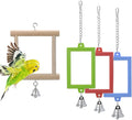 4 PCS Bird Mirror with Bell Parrot Hanging Interactive Playing Toy for Cockatiel Parakeets Canaries Budgie Cage Accessories