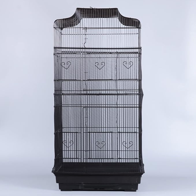 Bird Cage Seed Catcher, Large Airy Gauze Bird Cage Cover Guard, Adjustable Birdcage Nylon Mesh Net Cover (XL-118x32 in, Black)
