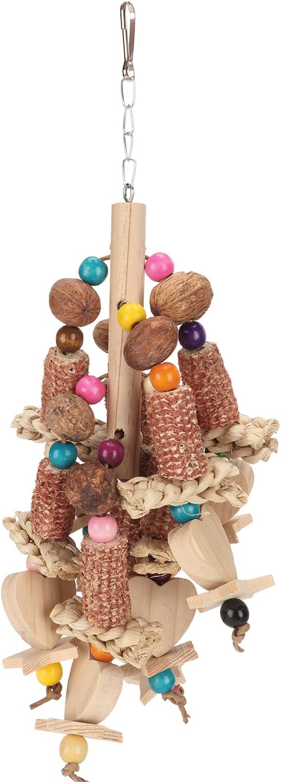 Wooden Bird Chew Toy, Edible Nuts, Non, Vibrant Design, Reduces Boredom, for Parrots and Small Birds