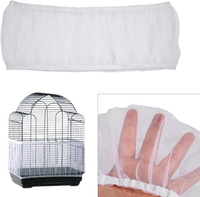 Universal Nylon Mesh Bird Cage Cover, Large White Seed Catcher for Parakeet Cockatiel Lovebird Finch Canary Cage